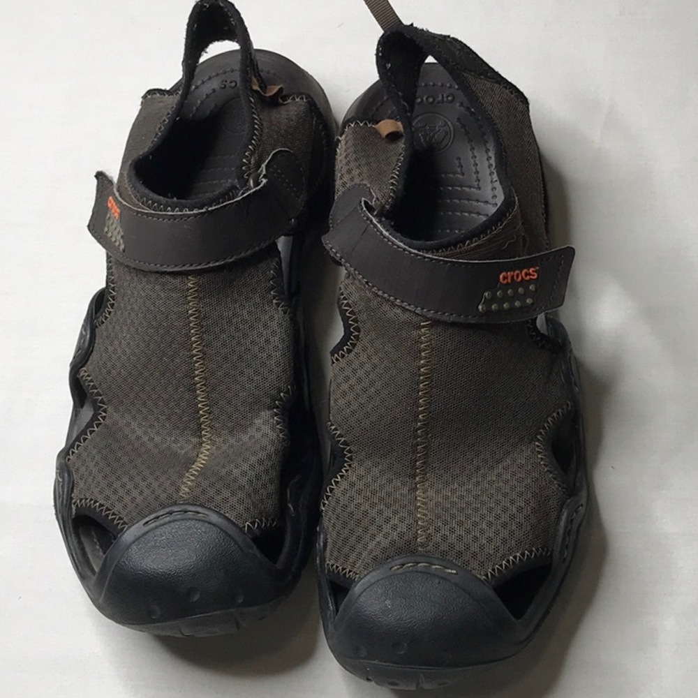 CROCS Brown and Black Sandals Comfortable Slip-On Design Size 12